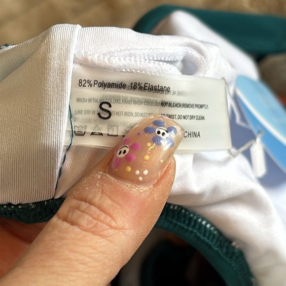 Brand New One Shoulder Swimsuit O-Ring Waist Bra Cup Green Tropical High Waist - Picture 14 of 14